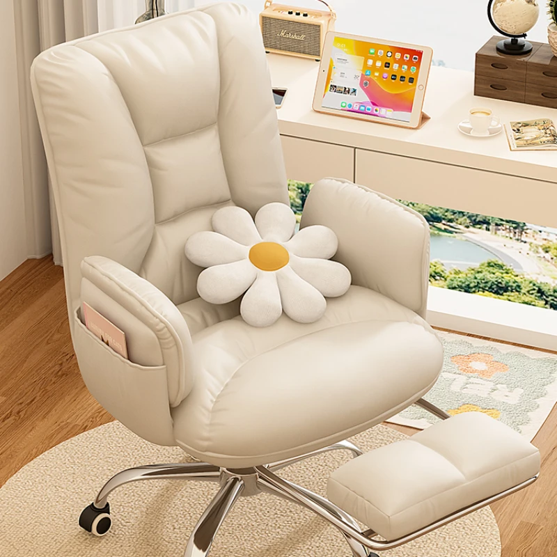 White Recliner Ergonomic Office Chair Gaming Living Room Hand Cute Swivel Office Chair Lounge Bedroom Silla Office Furniture