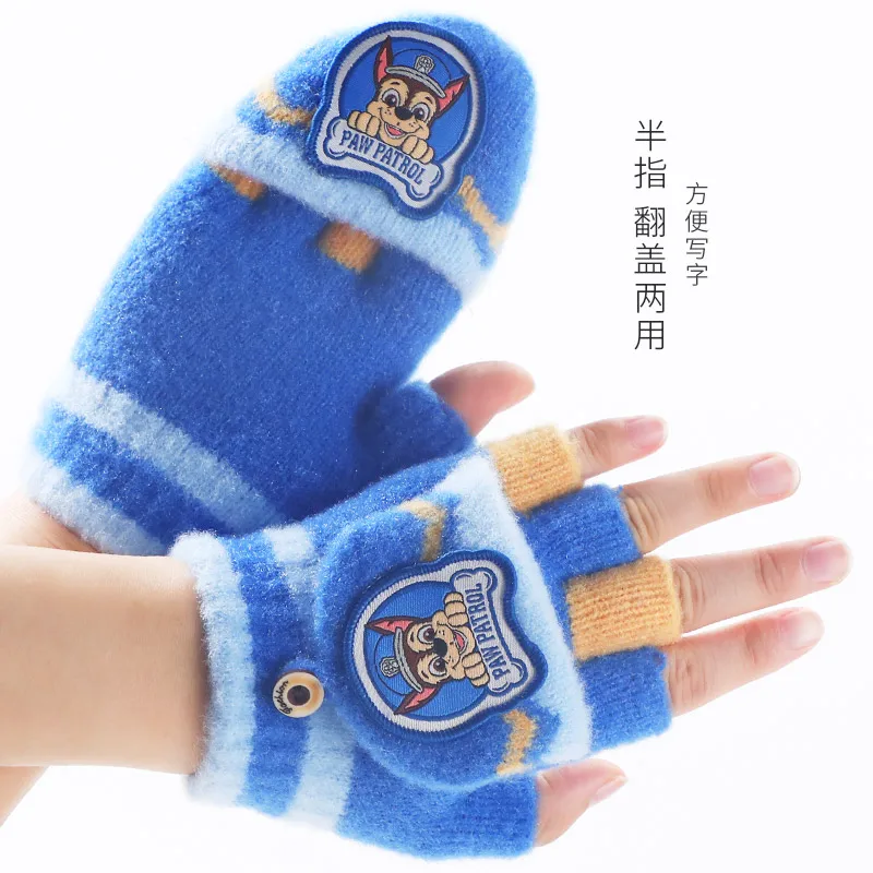 Paw Patrol Gloves Winter Gloves Baby Mittens Genuine Paw Patrol Baby's Winter Knitted Gloves Flip Fingerless Mittens Kids Cartoon Chase Skye Warm Half-Finger Gloves 2-6T