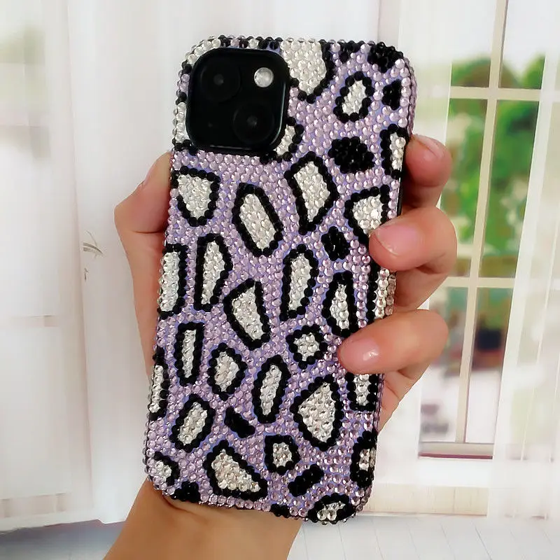 Grey Purple Blue Rhinestone Luxury Phone Case for iPhone 16 15 Pro 14 Pro Max 13 12 11 Xsmax Xr Xs X with Chain Anti Drop Case