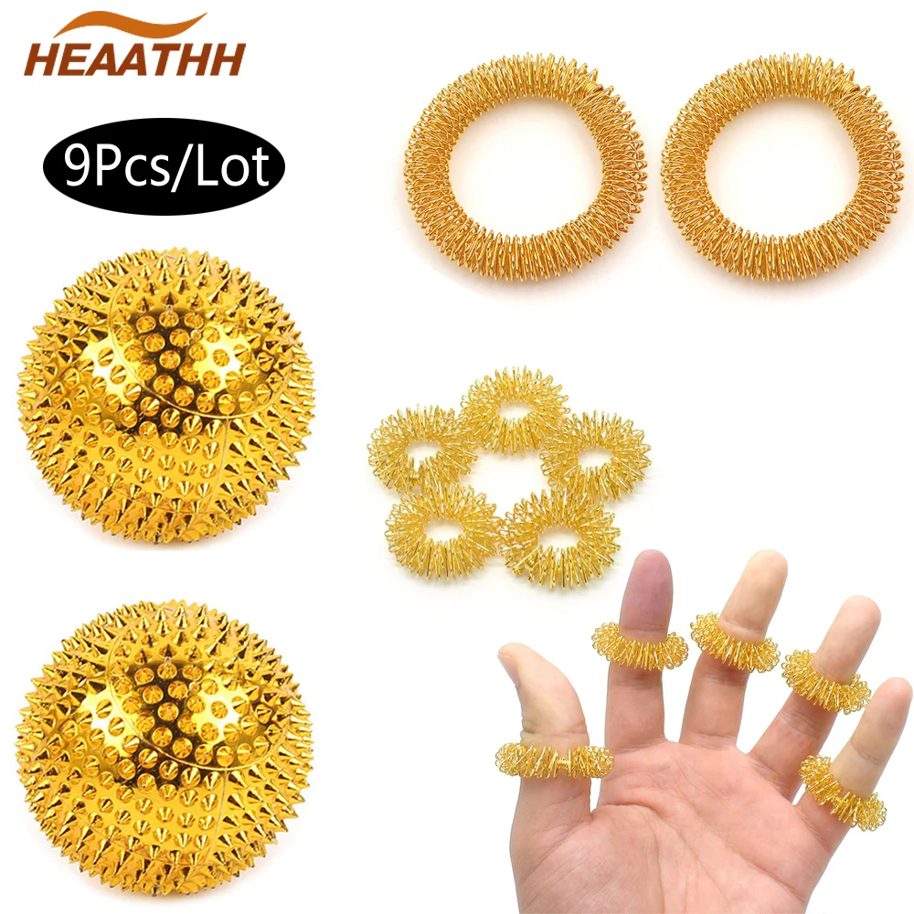 9Pcs/Lot Hand Palm Acupuncture Ball Needle Massage Handball Magnetic Finger Massage Rings for Blood Circulation Relief Pressure green velvet moxibustion box bag burner acupuncture meridian heating therapy warm pain relief free shipping