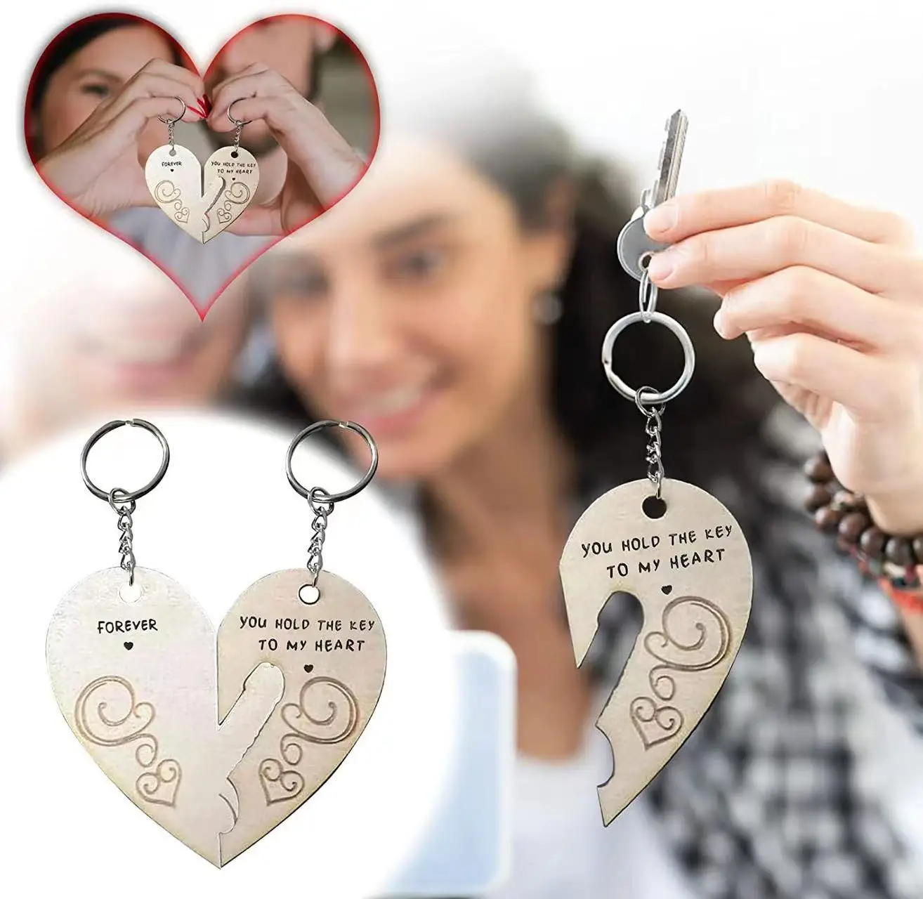 Valentine Couple Keychain Heart Shape Cute Matching Keychains