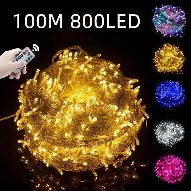 Guirlande lumineuse 100M 800LED noël/mariage/fête décoration guirlande de  lumières féeriques AC 110V 220V lampe led étanche pour l'extérieur -  AliExpress