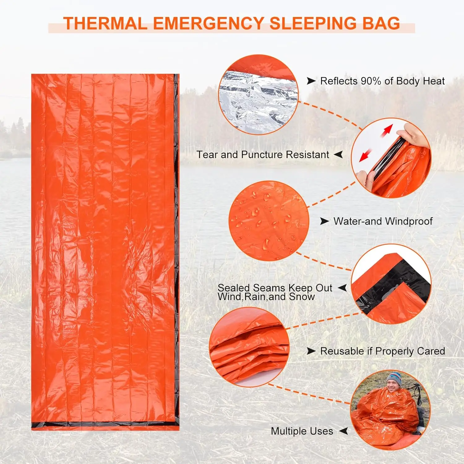 4-piece emergency sleeping bag with whistle, survival sleeping bag, hot emergency Bivy Sack bag