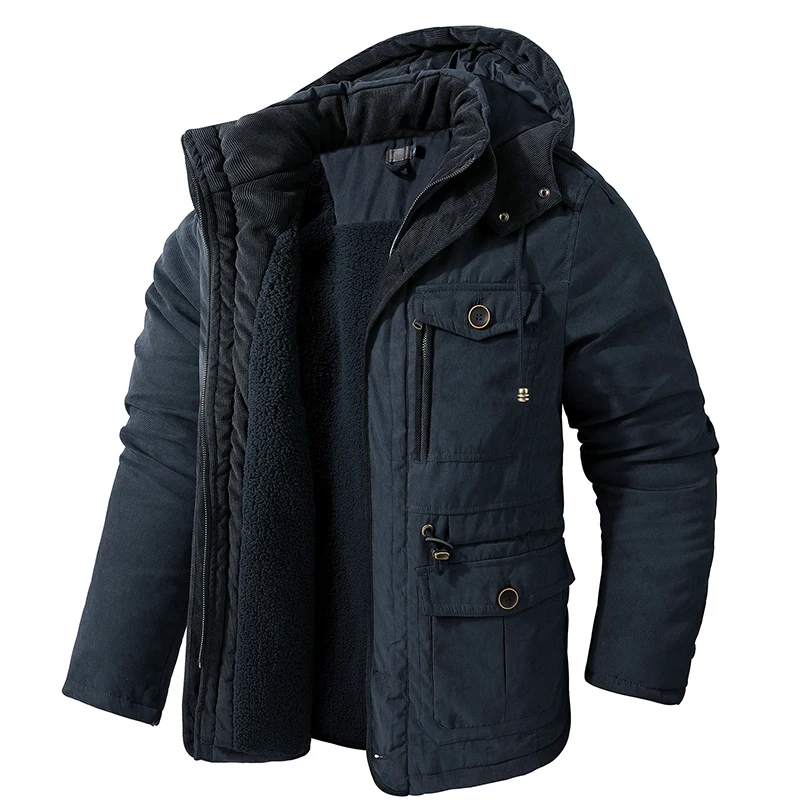 2024 Male Windbreaker Hooded Outwear Cotton Parka Snow Coats Mens Thicken Warm Winter Jacket Cashmere Fleece Inner Cotton-Padded 5