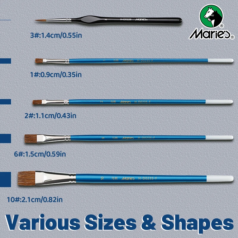 5pcs Marie's Paint Brushes Set with Flat and Details with Wolf Hair for Acrylic,Watercolor,Crafts,Models,Rocks,Canvas,Gouache 6