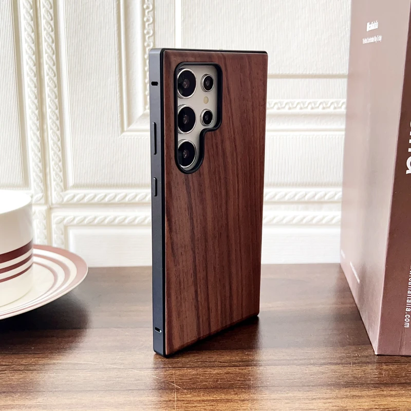 Premium Aluminum Alloy Frame with Wooden Back Case Cover - Walnut, Ebony, Rosewood