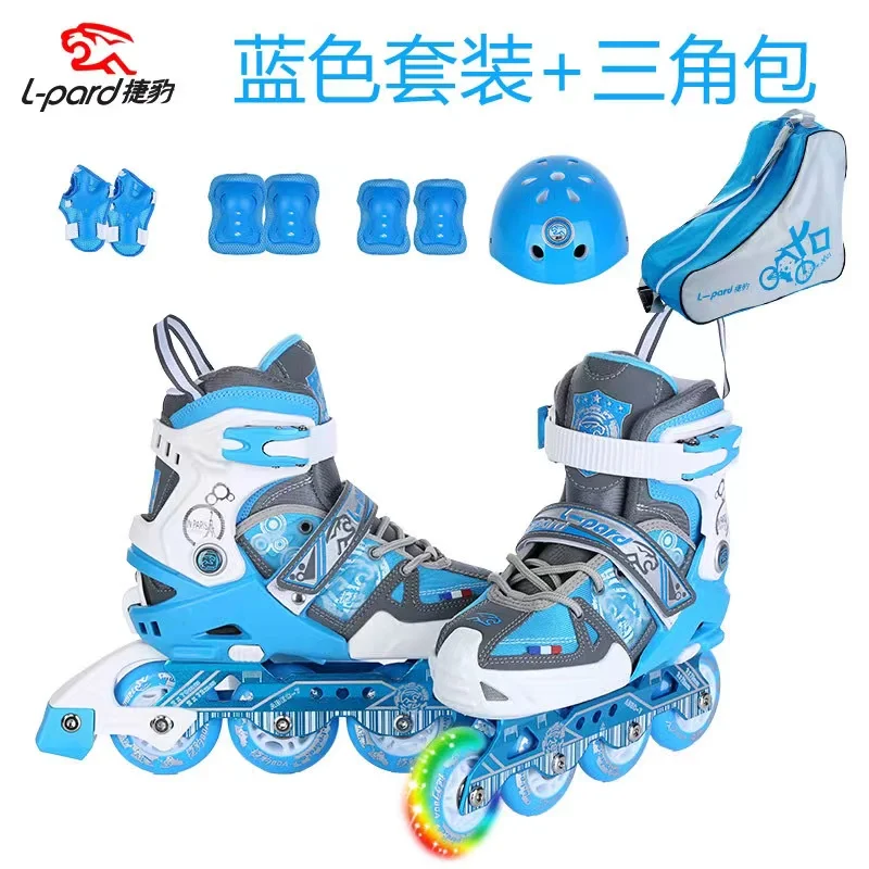 

Beginner Flat Inline Roller Skates Shoes Adjustable Size Gift For Kids Training Single Row 4 Wheels Protective Gear Set