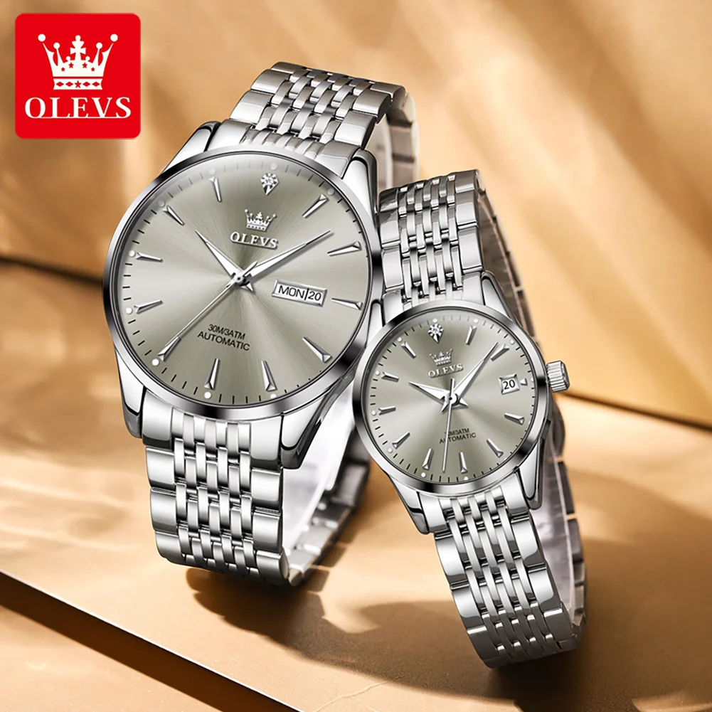 OLEVS 6635 Couple Watches Simple Casual Automatic Mechanical Wateproof Luminous Date Week For Lover His and Her