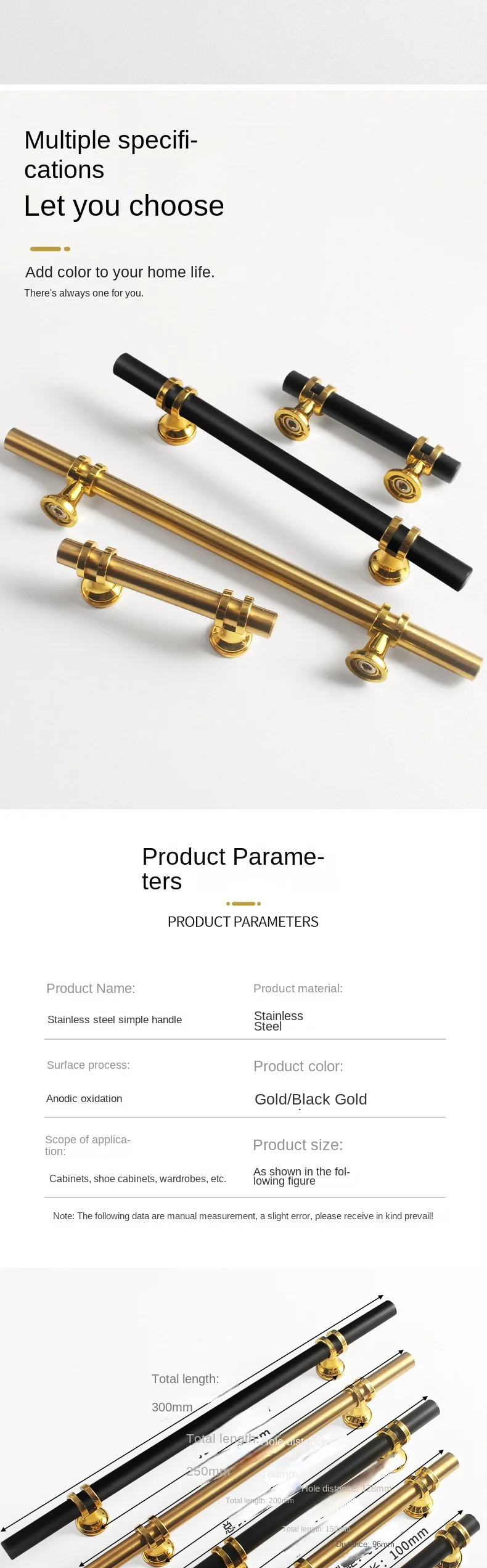Description Picture 6 of itemblack long strip round light luxury high-end handle drawer  cabinet  door handle
