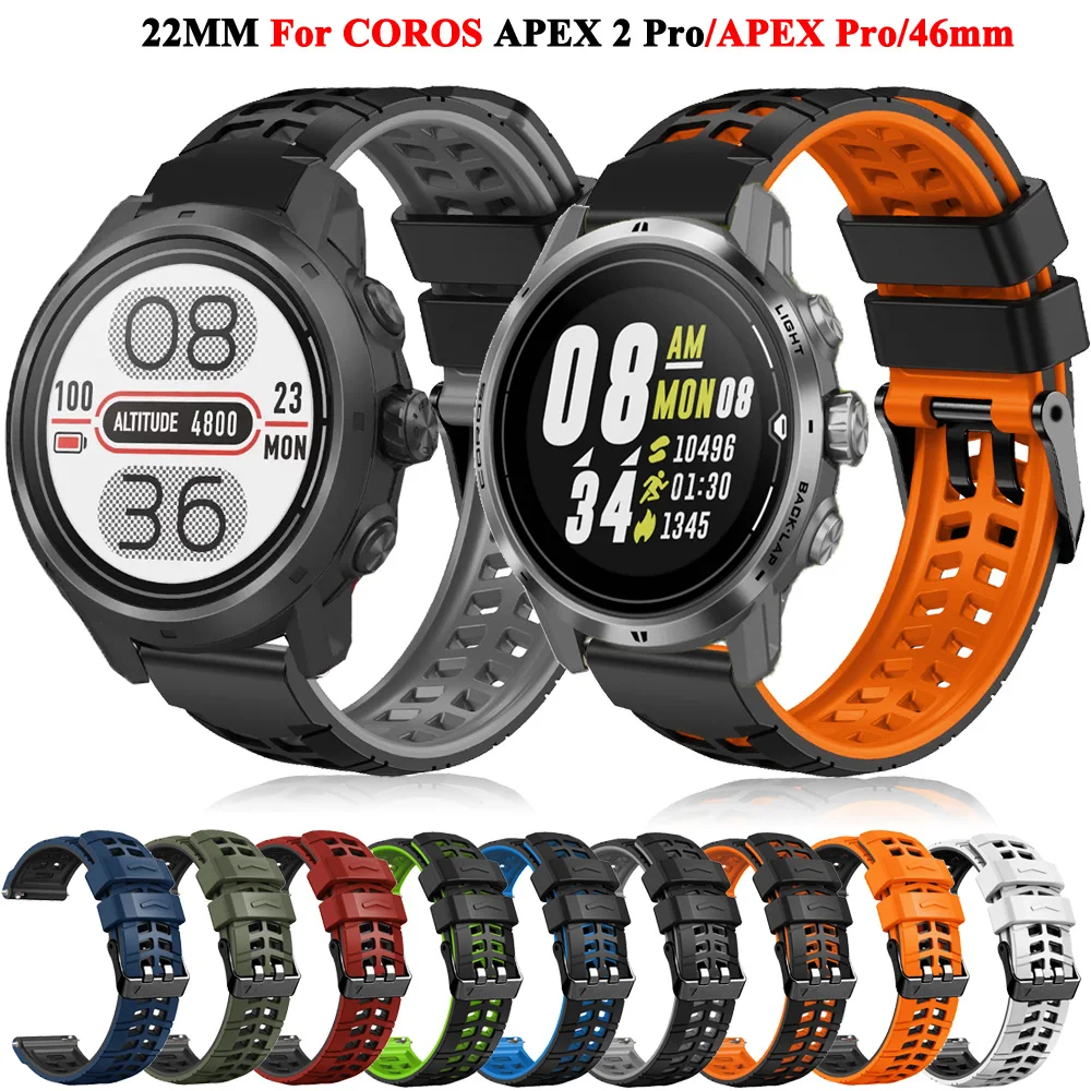 

For COROS APEX 2 Pro Sport 22mm Silicone Watch Strap Band Watchband For APEX Pro/46mm Wristband For Polar Grit X Pro/M2Bracelet