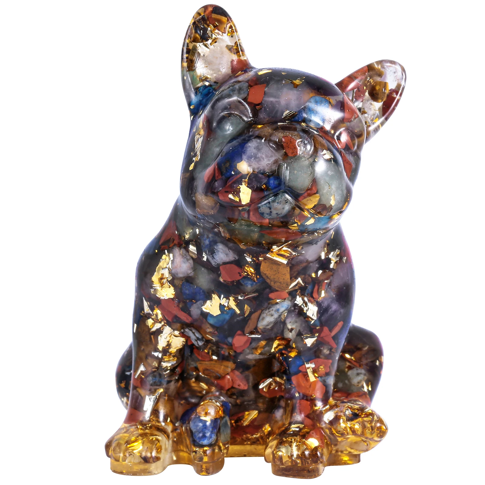 Hand Carved French Bulldog Resin Crystal Stone Figurines Lovely Cute Animal Statue For Home Decoration