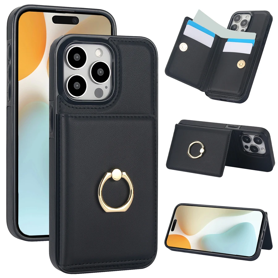 RFID Blocking Leather Wallet Case with Card Slot and 360° Magnetic Kickstand