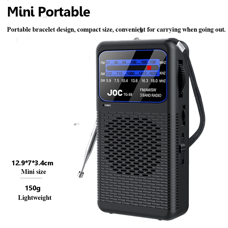 Battery Operated Radio Mini Pocket FM AM SW Radios Built-in Speaker with 3.5mm Headphones Jack Emergency Flashlight for Elder