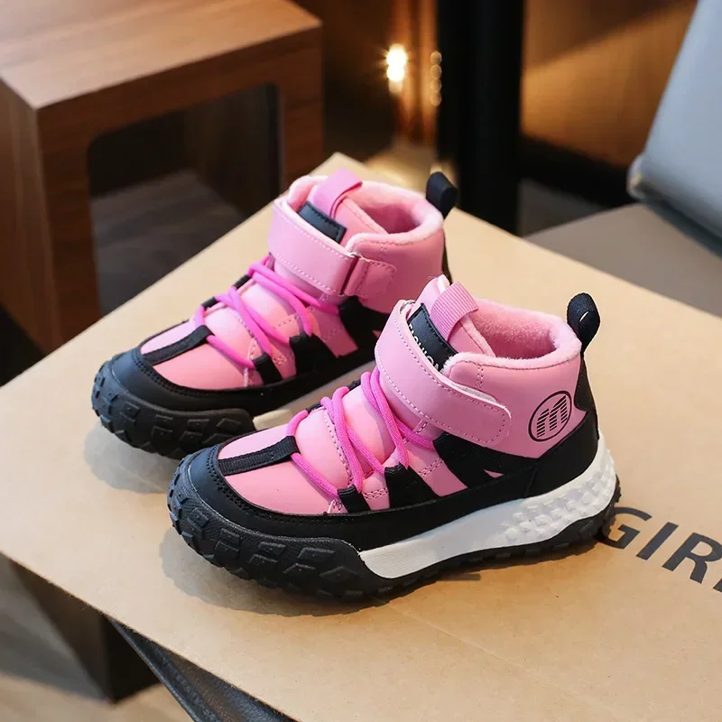 Winter Warm Kids Sneakers Plush Boys Girls Toddlers High Top Non-slip Running Shoes Fashion Children Sports Casual Cotton Shoes 4