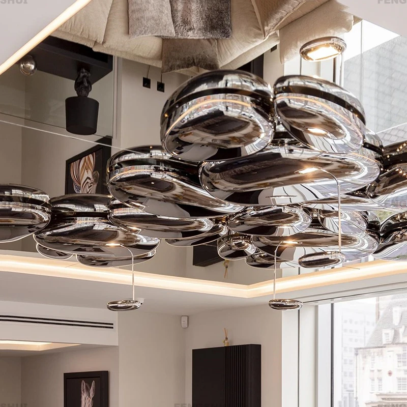 Postmodern Designer Suspension LED Ceiling Lamp Irregular Chrome Decoration Ceiling Lamps Living Room Bedroom Restaurant Lustres