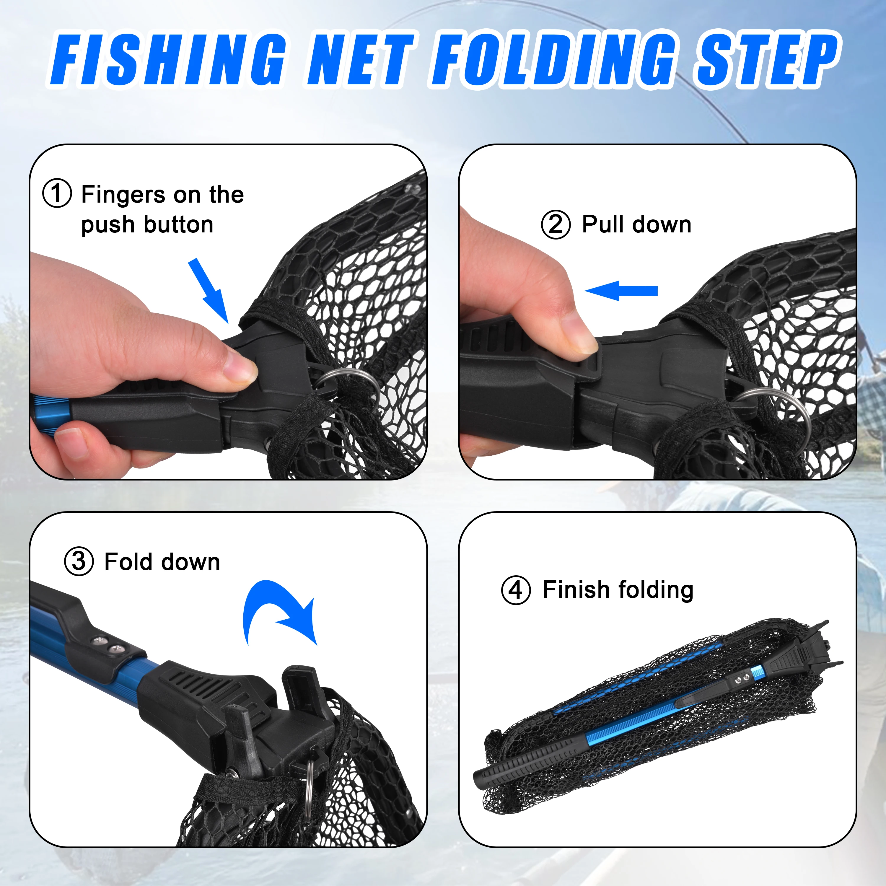 Foldable Fishing Net with Telescopic Pole Handle,Rubber Coated Fishing  Landing Net for Saltwater Freshwater - AliExpress