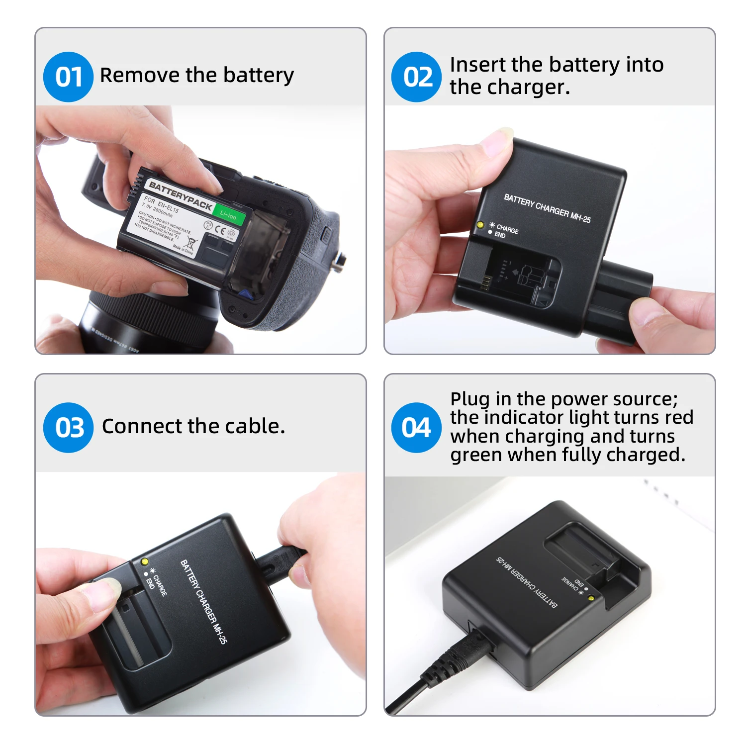 KUTOUMH-25 Charger for Nikon EN-EL15 EN-EL15a EN-EL15b Battery for Nikon D500 D600 D610 D750 D780 D800 D800E Coolpix Z5 Z6 Z6 V1