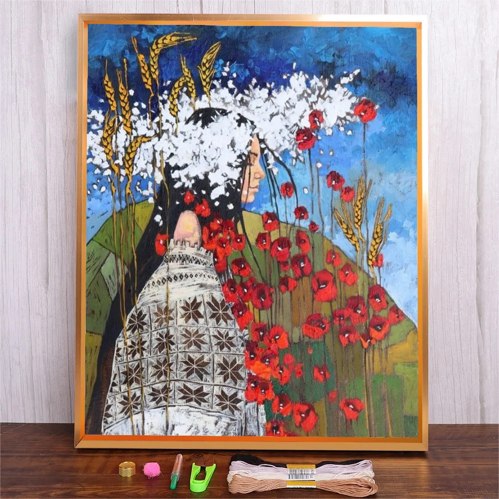 Ukraine Prints Embroidery Starters Kit Stamped Cross Stitch Kits For Beginners Adults Embroidery Cloth Threads And Needles