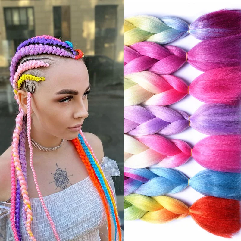 

Long Synthetic Jambo Braids Kanekalon Black Ombre Pink Crochet Braiding Box Braids Hair 24" Braiding Hair Extension for Woman