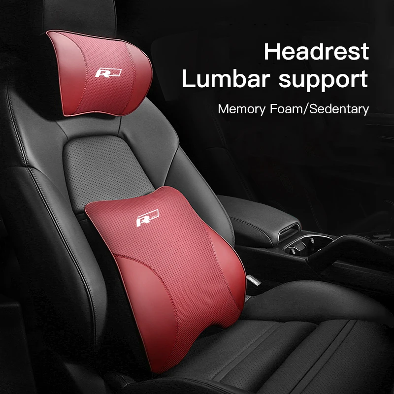 Car Headrest Car Lumbar Cushion High End Car Seat Headrest Lumbar Cushion Interior Accessories for Volkswagen RLine Golf Tiguan Jetta Transporter Passat T5 Polo