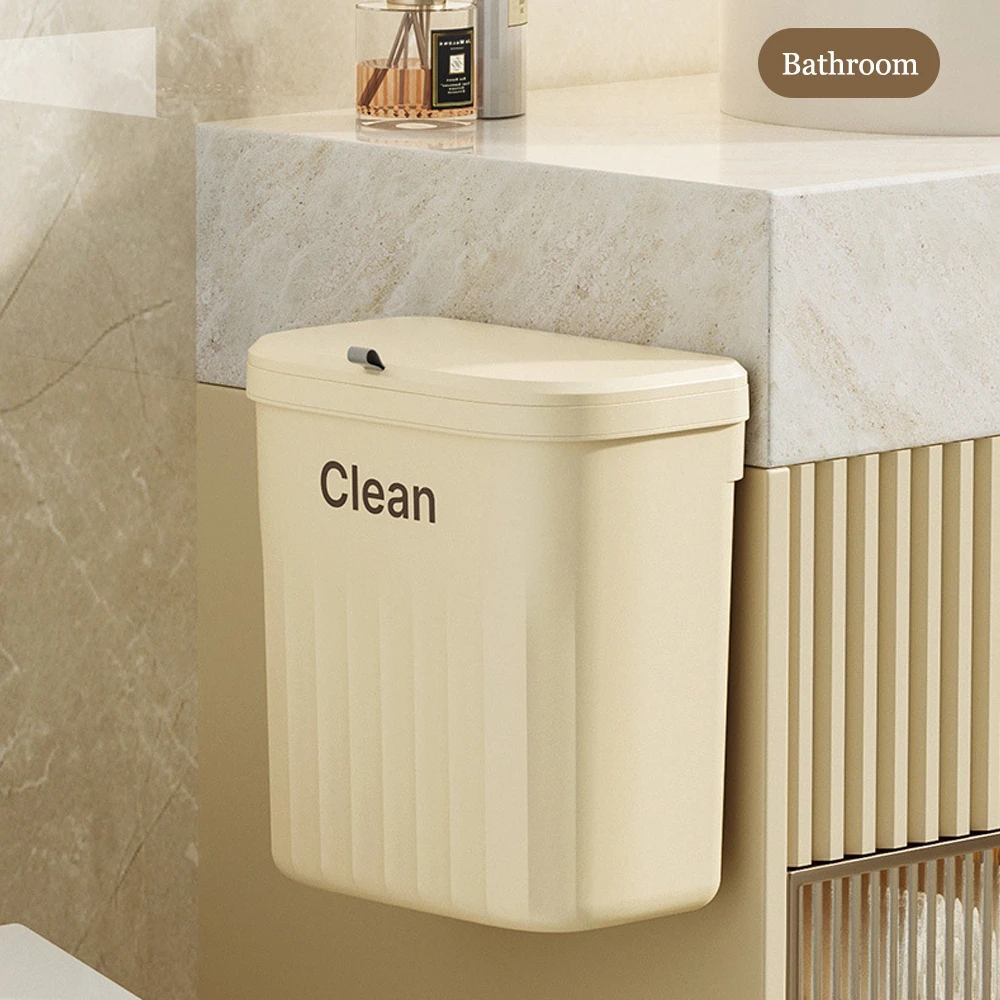 Trash Can 8.5/12L Hanging Trash Can With Lid Wall Mounted Countertop Kitchen Large Capacity