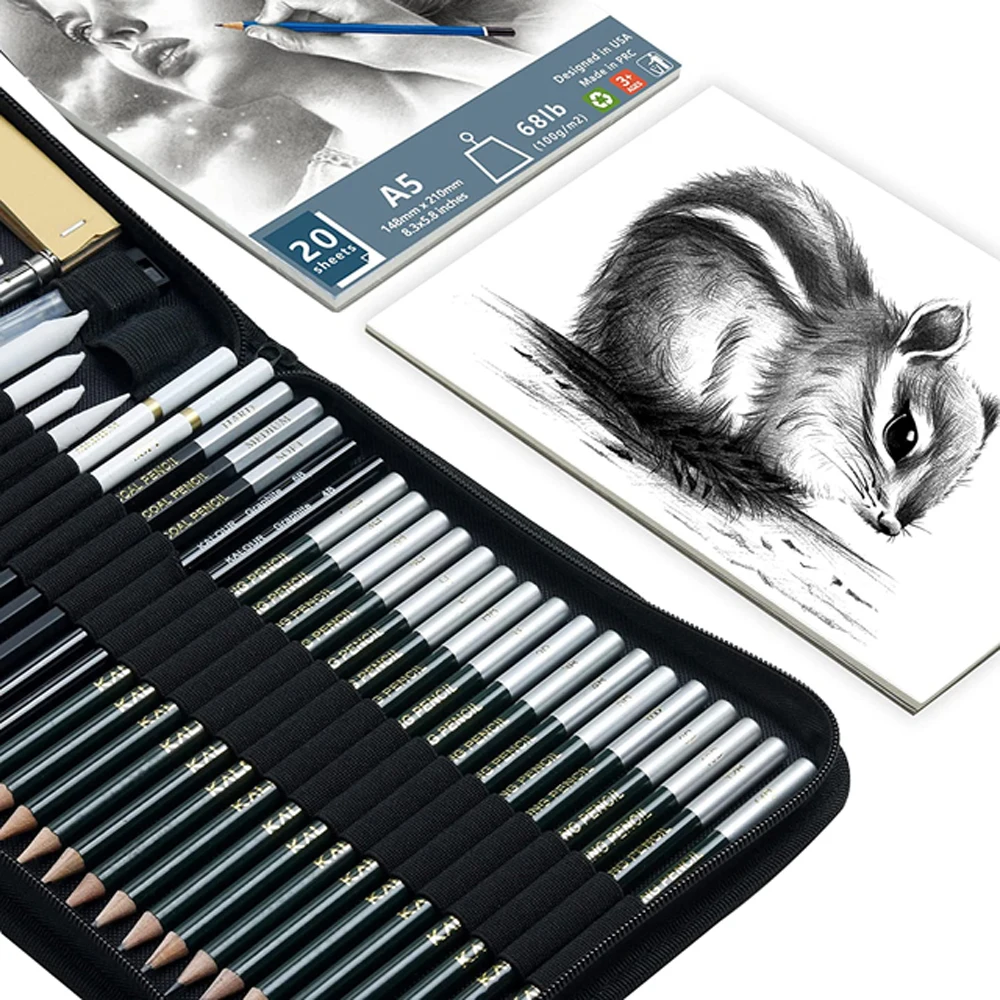 KALOUR 54-Pack Sketch Drawing Pencils Kit with Sketchbook,Include Graphite,Charcoal Pencils and Artists Tools,Pro Art Drawing
