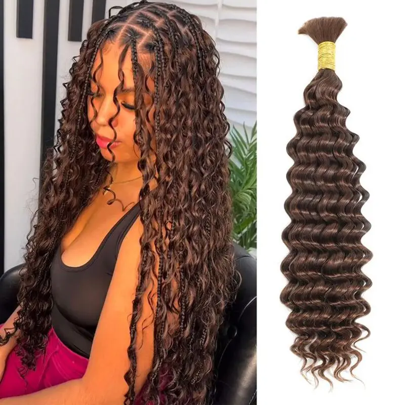 #4 Deep Wave Hair Bulk Extensions Remy Hair Bundles DIY Bulk Braiding Human 30 Inchs 50g/Pack Human For Braiding