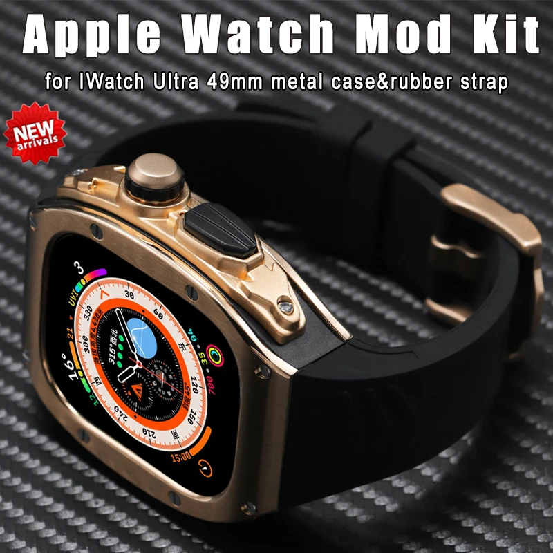 애플 워치용 고급 금속 케이스 수정 키트, 울트라 밴드 49mm 스테인레스 스틸 케이스, IWatch 시리즈 울트라 49mm 실리콘 스트랩