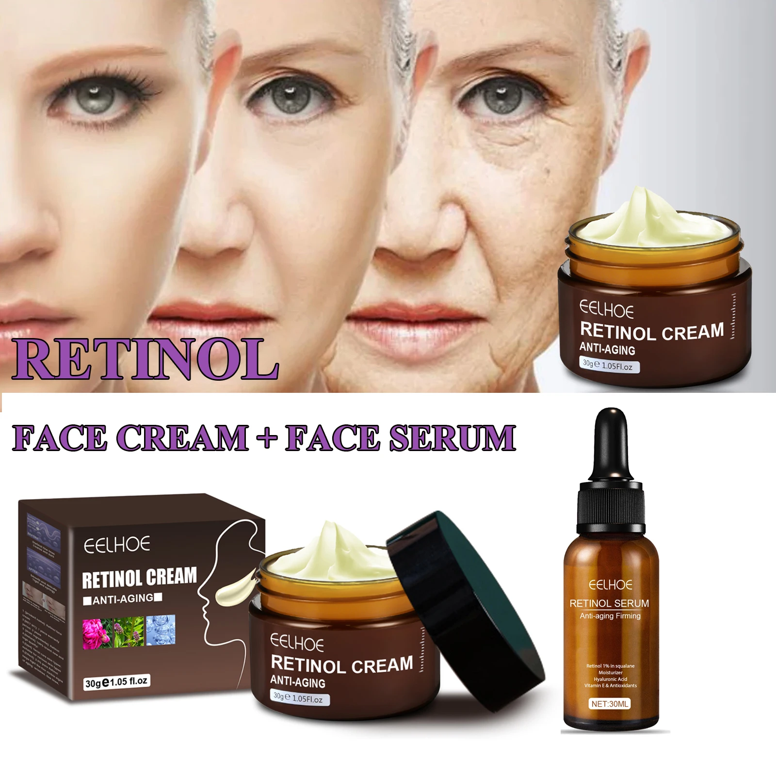 Retinol Wrinkles Removal Cream Set Anti Aging Firming Lifting Skin Care