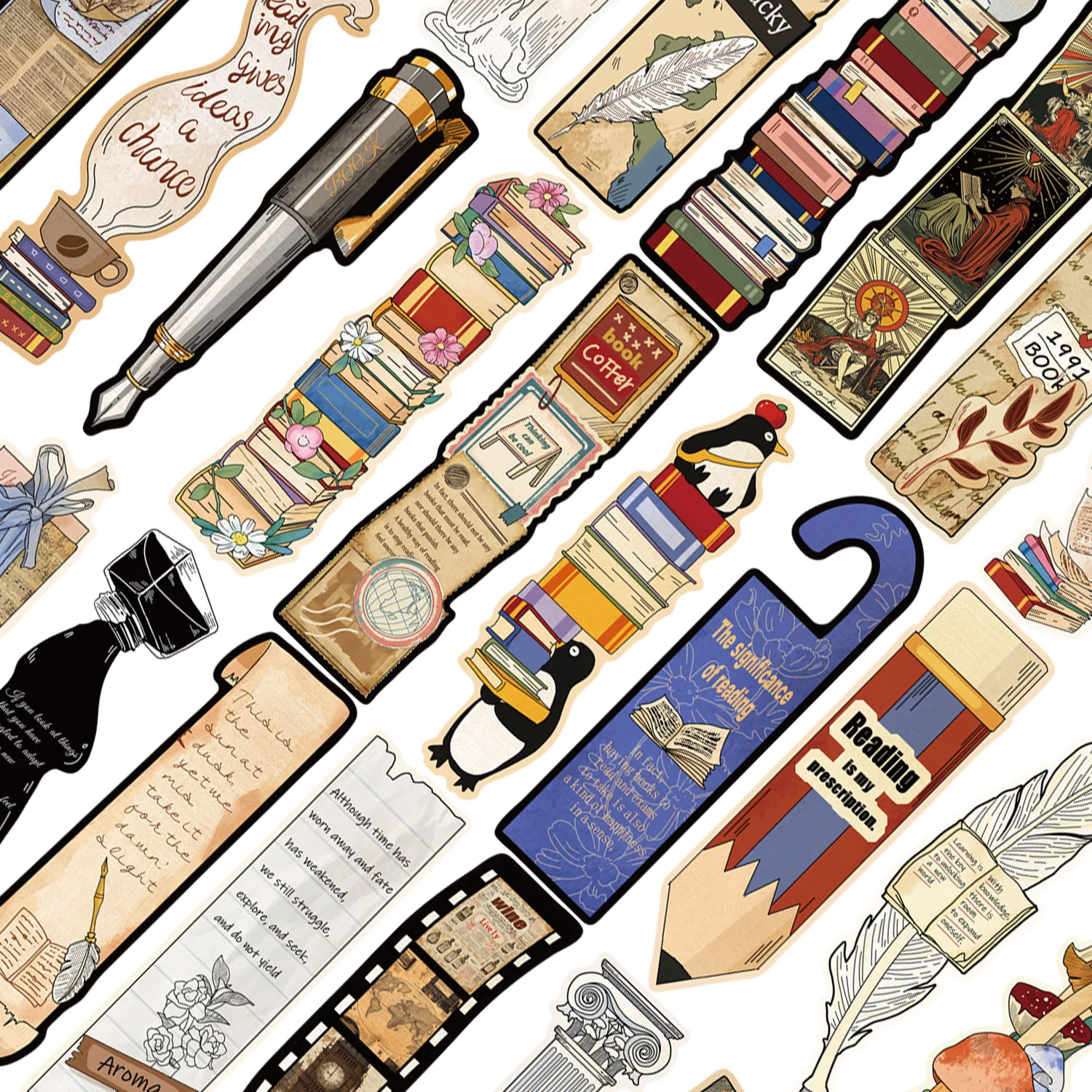 Retro Reading Bookmark 30Pcs Collection DIY Decoration Student Reading Marker bookmarks stationery supplies