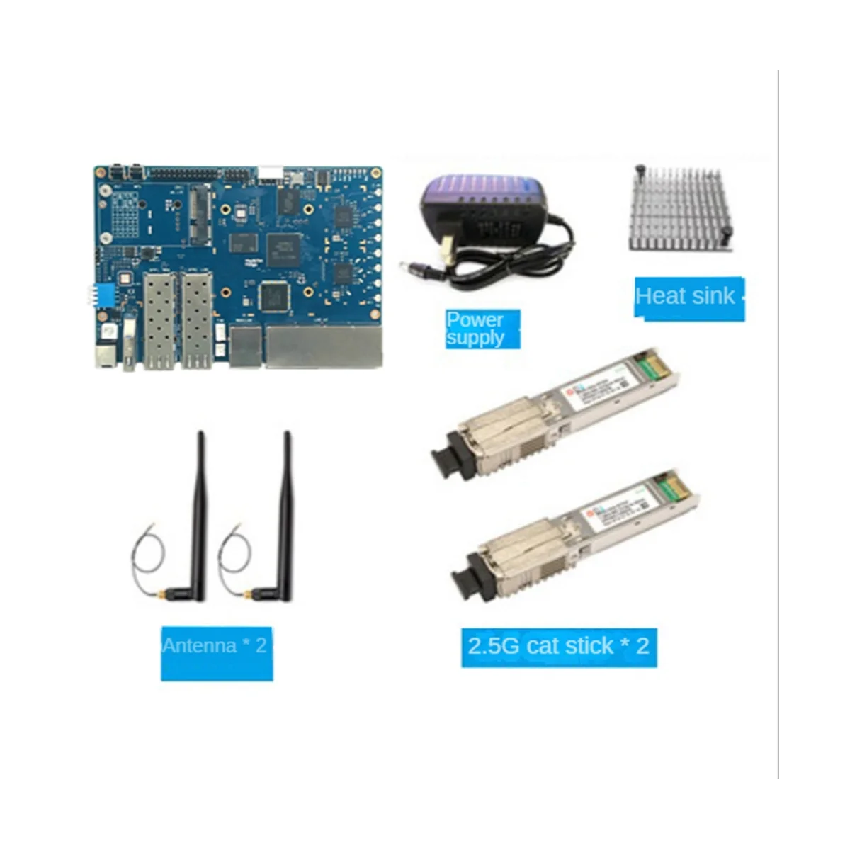 

For Banana PI BPI-R3 MT7986 2G+8G EMMC 2XSFP Development Board+2X2.5G Cat Stick+Heat Sink+2XAntennas+Power Cable EU Plug