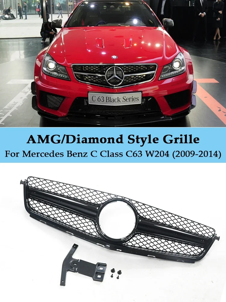

Diamonds AMG Style Refting Grill For Mercedes Benz C Class C63 W204 Front Racing Bumper Grill C180 C200 C300 C350 2009-2014