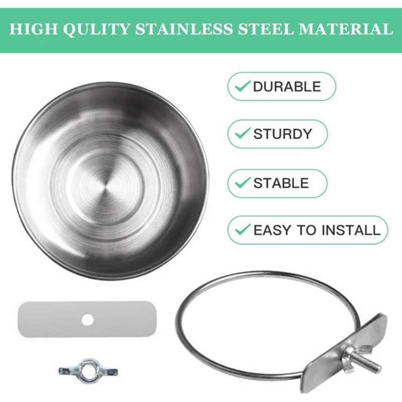 Parrot Feeder Bird Feeder Parrot Feeding Bowl Parrot Feeding Cups Bird Feeder Dish Removable Stainless Steel Food Bowls with Clamp Holder for Cage for Small Animals