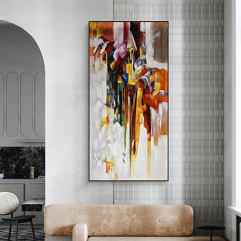

Pure Hand-painted Canvas Oil Painting Living Room Aisle Vertical Abstract Decorative Painting Large Frameless Hanging Painting