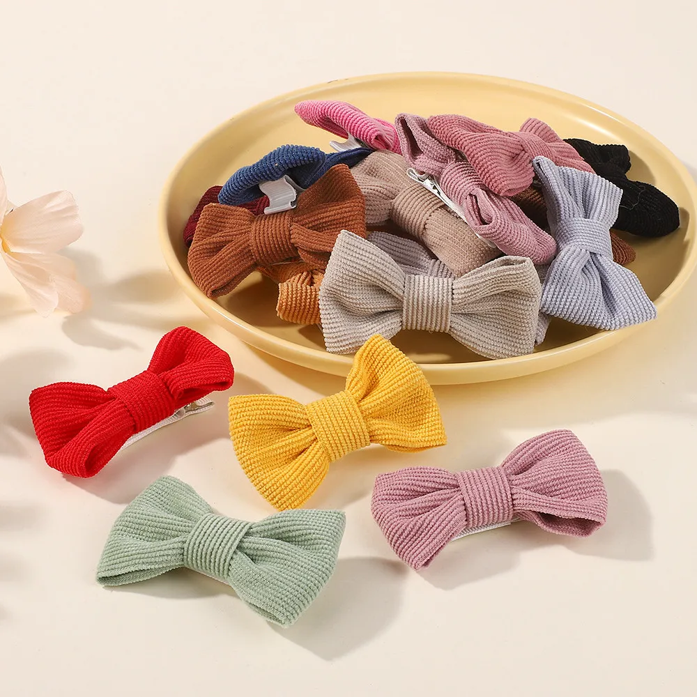 Zufällige Farbe, 10 Stück, einfarbig, Cord-Schleifen, Haarspange für Kinder, Mädchen, Haarnadeln, Haarspangen, Sicherheitsclip, Kopfbedeckung, Haar-Accessoires – Detail 7