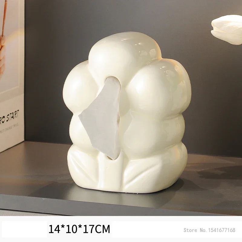 Ceramic Tissue Box Nordic Style Creative Beige Electroplated Silver Home Living Room Bedroom Bathroom Dining Table Decoration1Pc