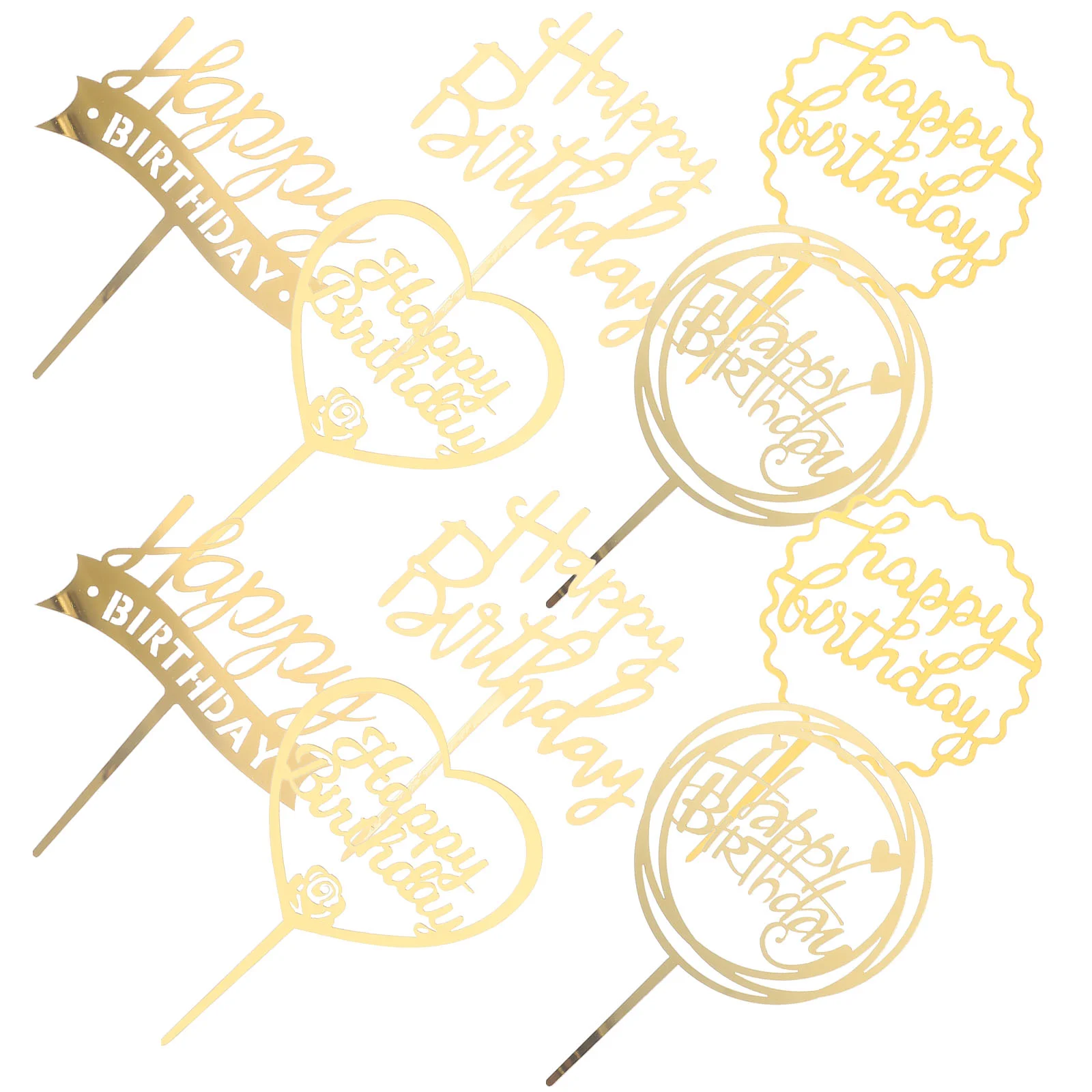 

10 Pcs Birthday Party Ornament Cake Picks Metal Decor Center of Circle Toppers Cupcake Acrylic Plug Gold