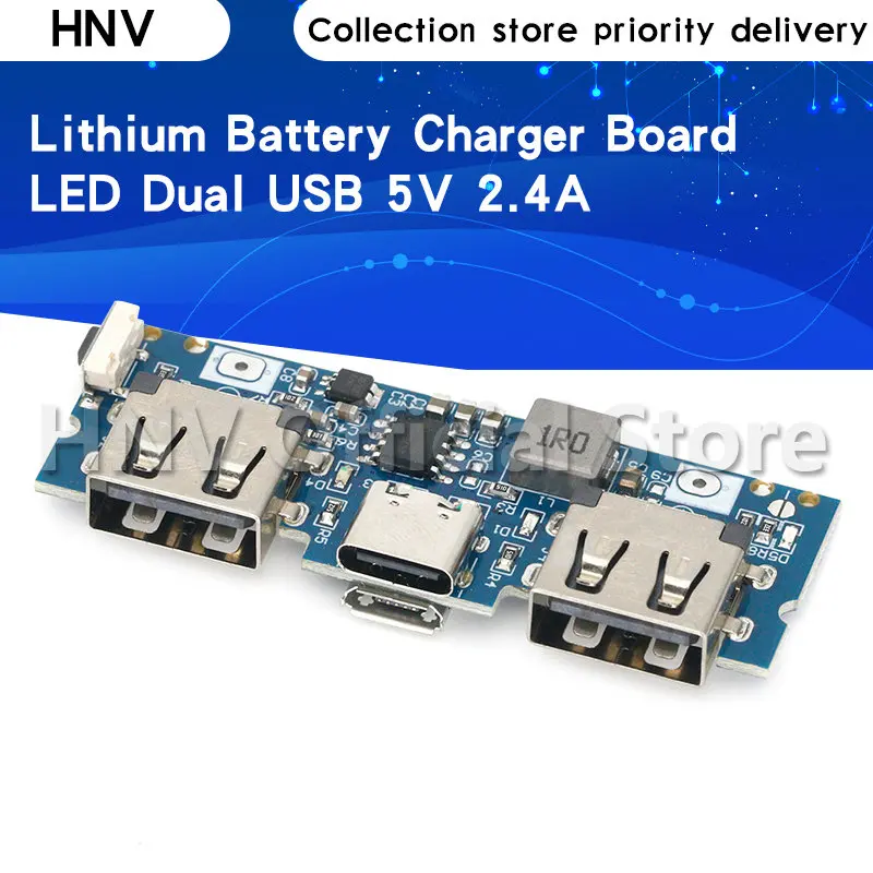 LithiumBatteryChargerBoardLEDDualUSB5V24AMicroTypeCUSB