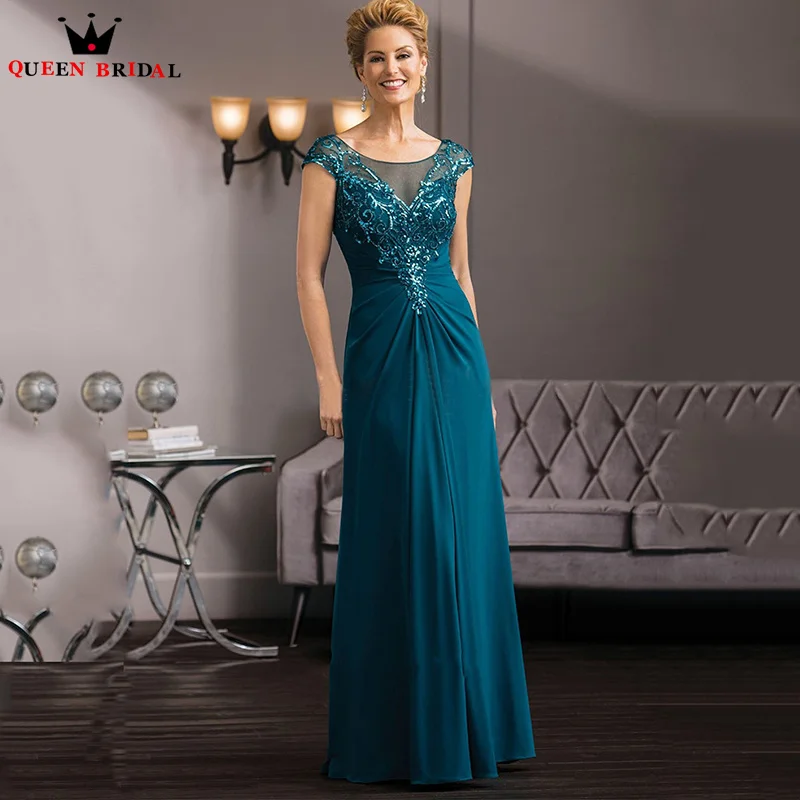 

Sequin Appliques Mother of the Bride Dresses Modern Cap Sleeve Scoop Neck Chiffon vestido madre del novio boda 2023 Custom DT50