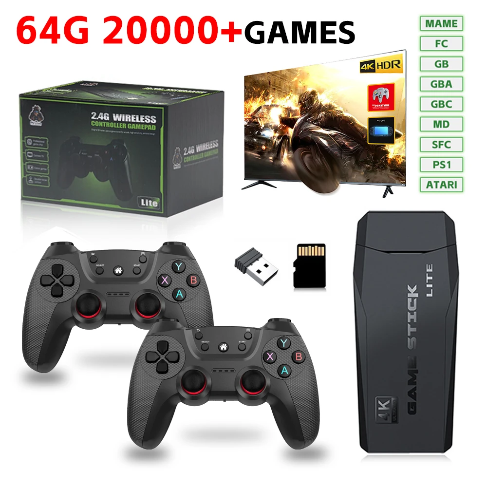 업그레이드 M8 비디오 게임 콘솔 또는 2x2.4G 무선 컨트롤러 라이트 4K TV 게임 스틱, PS1 용 레트로 휴대용 게임 플레이어 