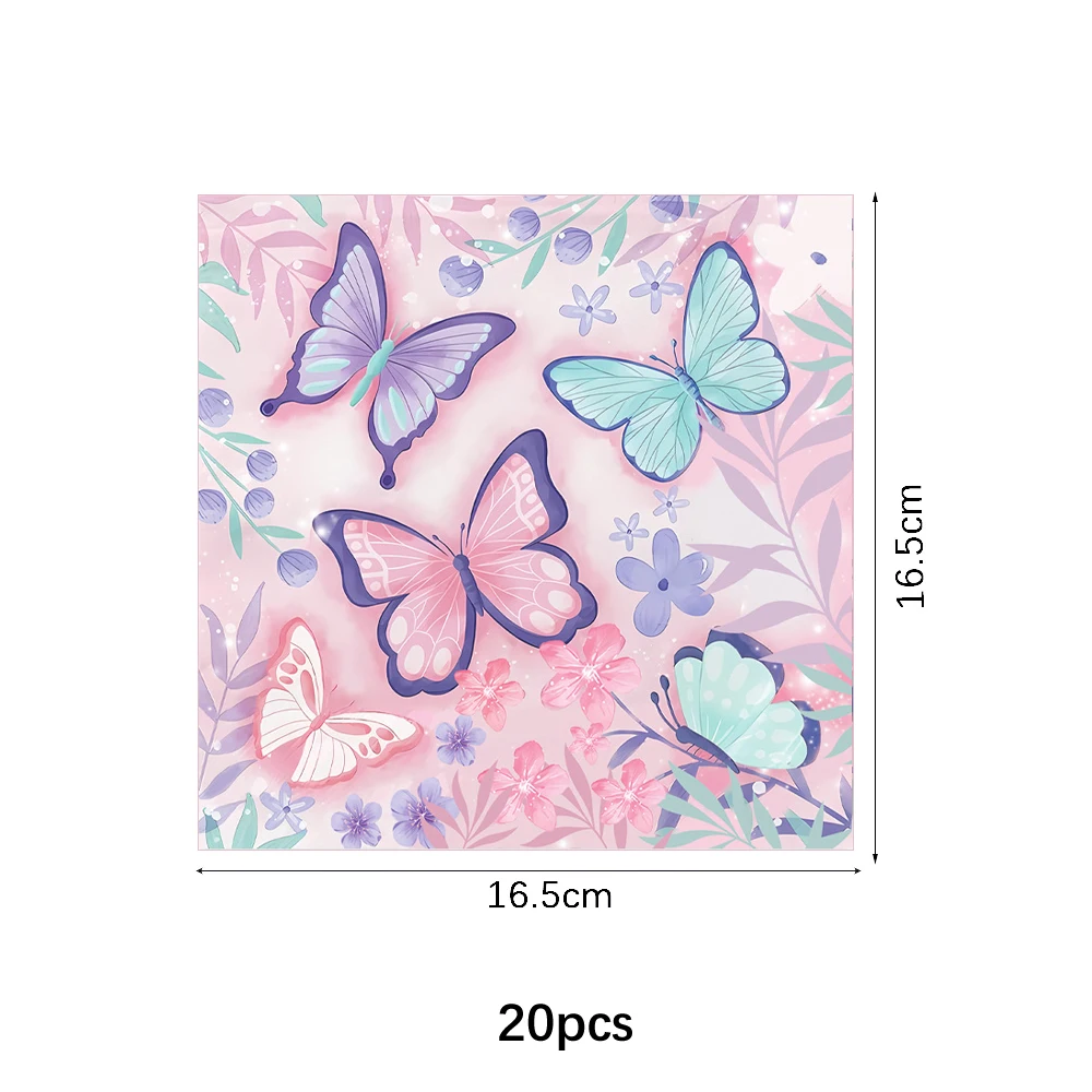 Butterfly Fairy Birthday Party Tableware Set - Pink Disposable Plates Cups Napkins and Tablecloth