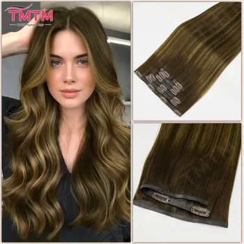 TMTM Invisible PU Weft Clip In Extension Human Hair 7Pcs Seamless Pu Clip in Hair Extensions Remy Straight Clip Ins Human Hair