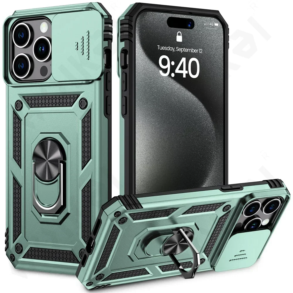 Rugged Kickstand Case with Slide Camera Protection and Drop Shockproof Design