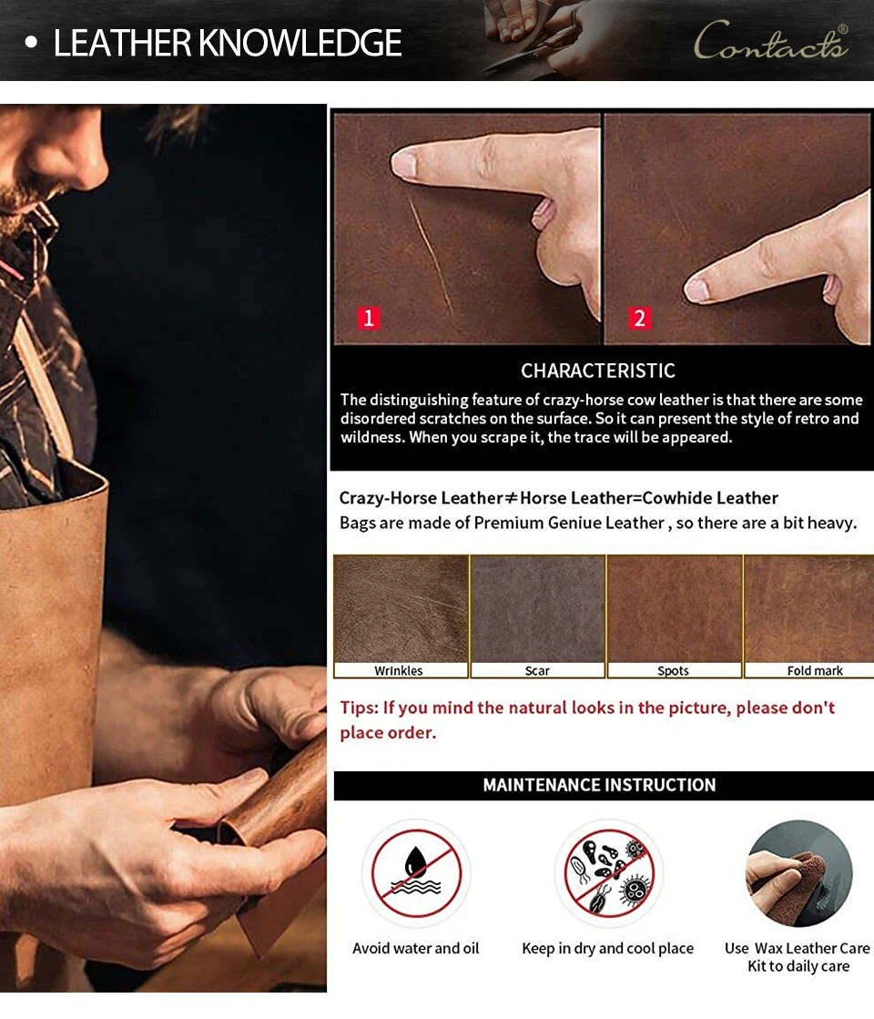 CONTACT'S Schlüsseletuis aus echtem Leder für Herren, Vintage-Schlüsselanhänger mit AirTag-Fach, Schlüsselanhänger aus Crazy-Horse-Leder, Schlüsseltaschen, Münzgeldbörsen – Detail 13