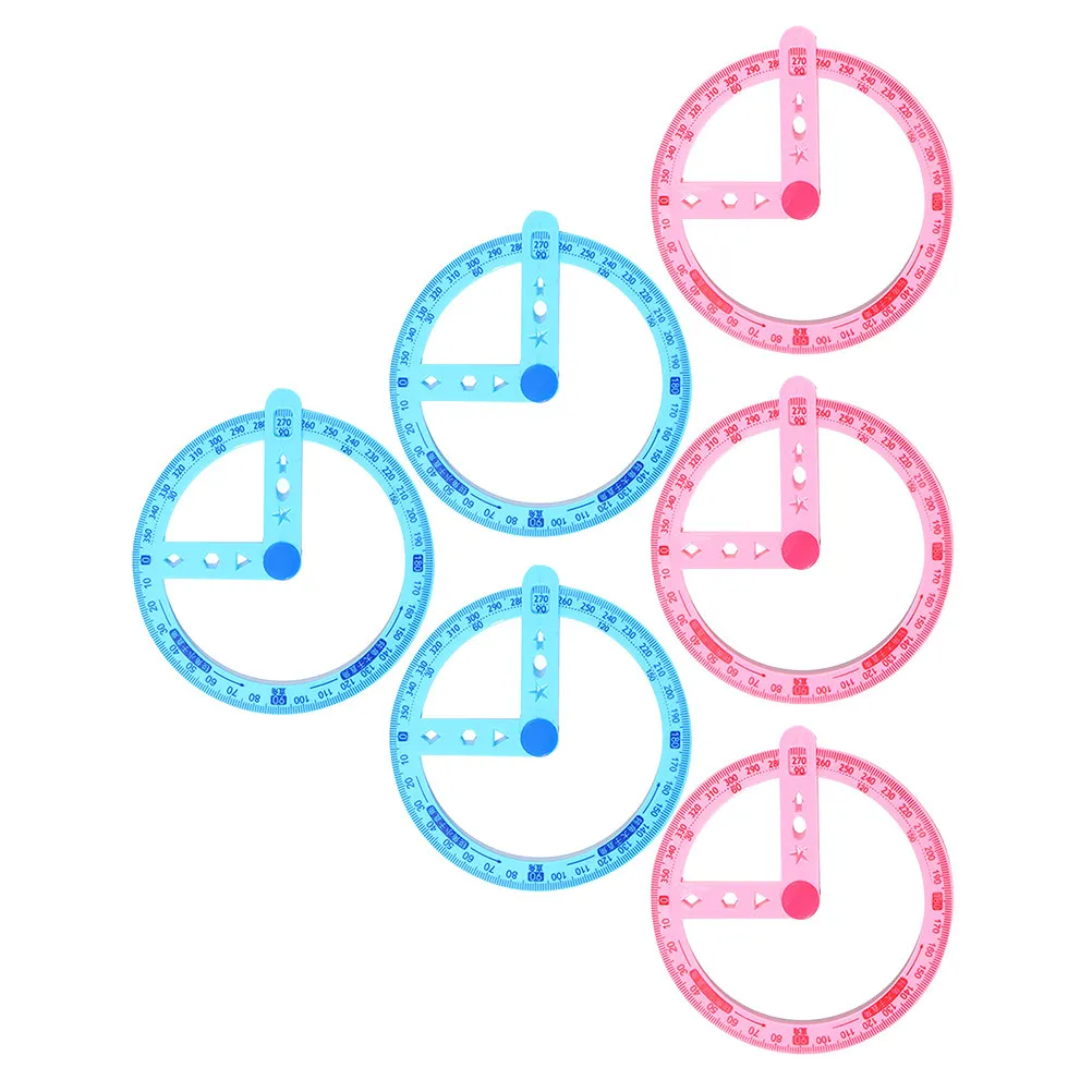 6Pcs 360도 원형 각도기 투명 컬러 디자인 수학 학생을 위한 명확한 눈금선 교사 제도용 자 측정 도구