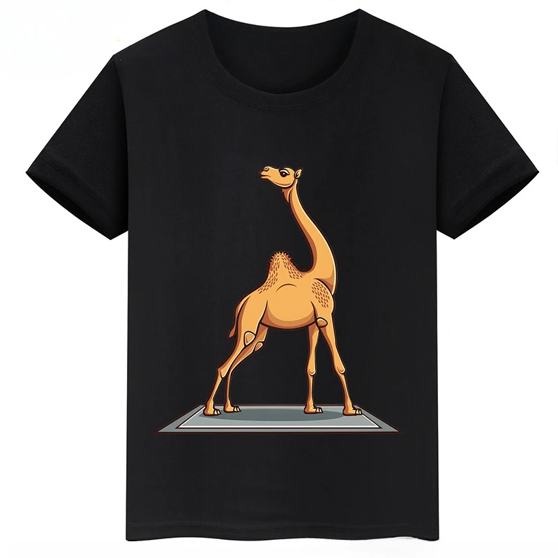 thumbnail image 1 of Ropa infantil con estampado de dibujos animados de camellos, camisetas negras de manga corta de verano para niños, camisetas de algodón personalizadas para niños y niñas, 1 of 5