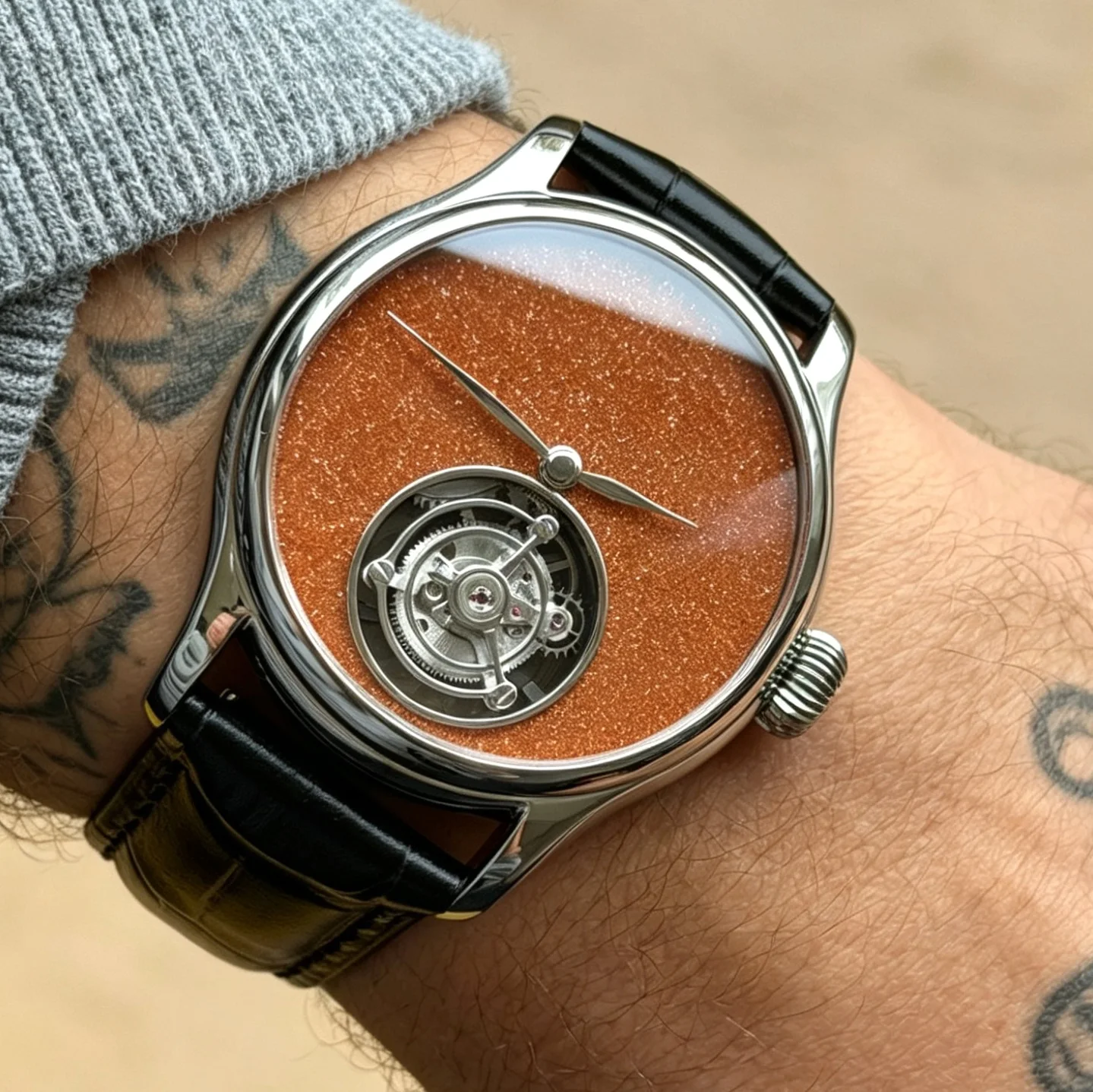 Merkur Tourbillon Watch Natural Jinsha Stone Dial Manual Mechanical Sapphire 42m
