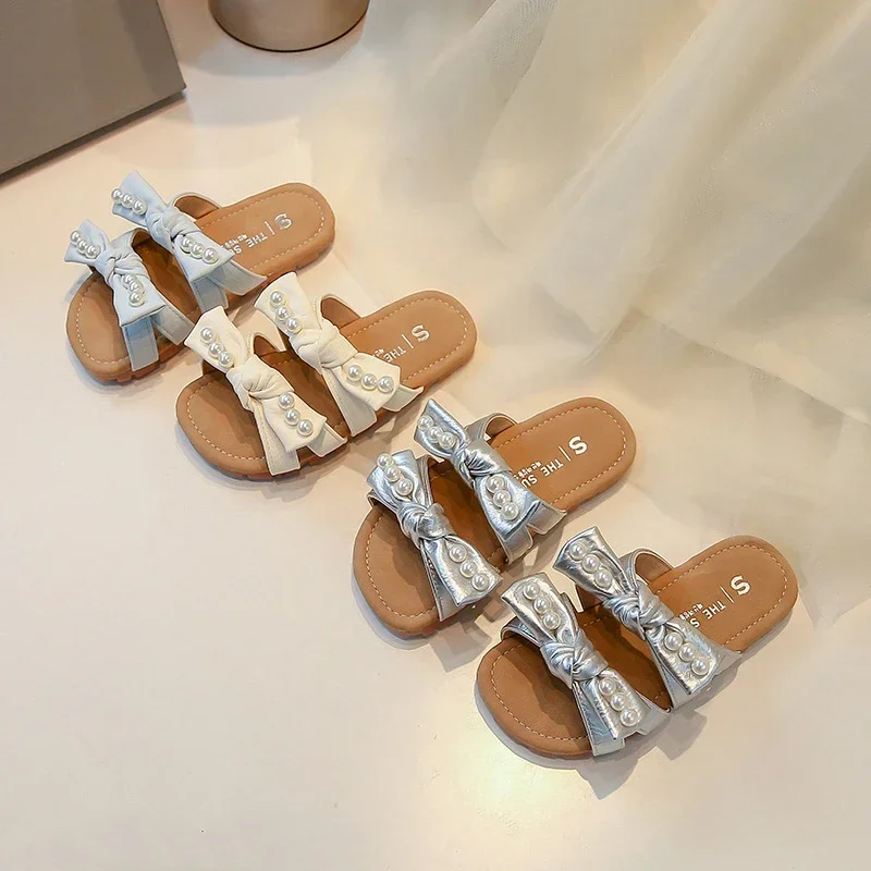 Soft Sole Kids Slippers Korean Style Bows Girls Casual Shoes