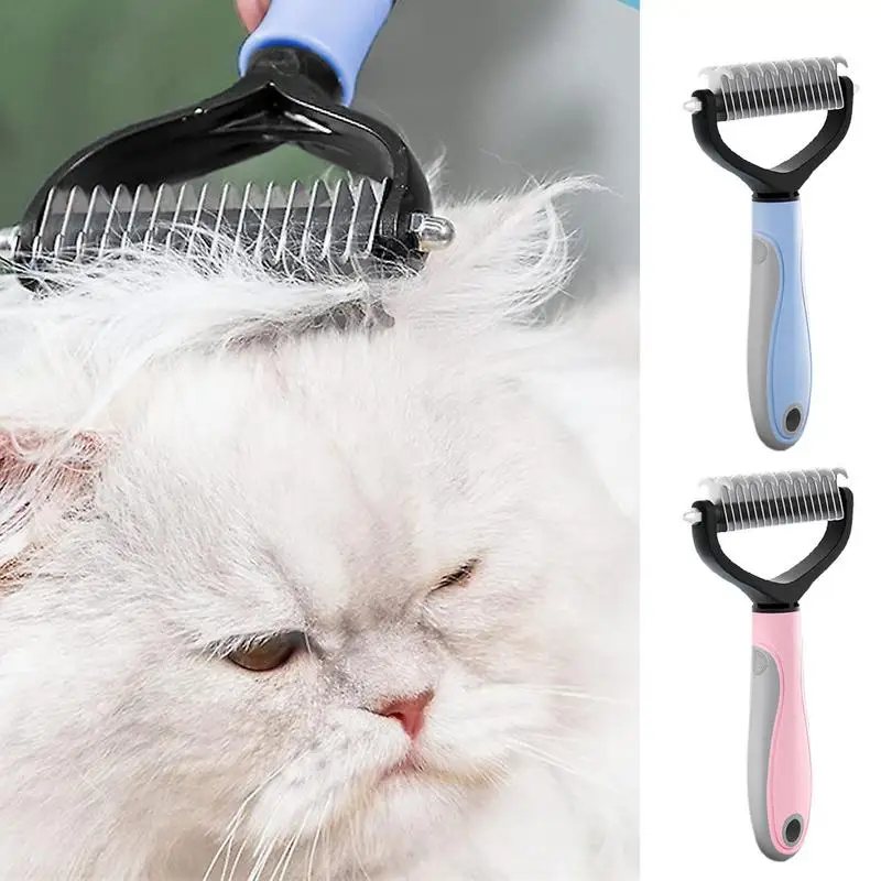 

2024 Double Sided Dog Rake Brush Cat Hair Remover Pet Grooming Brush Cat Deshedding Brush Cat Dog Grooming Hair Removal Supplies