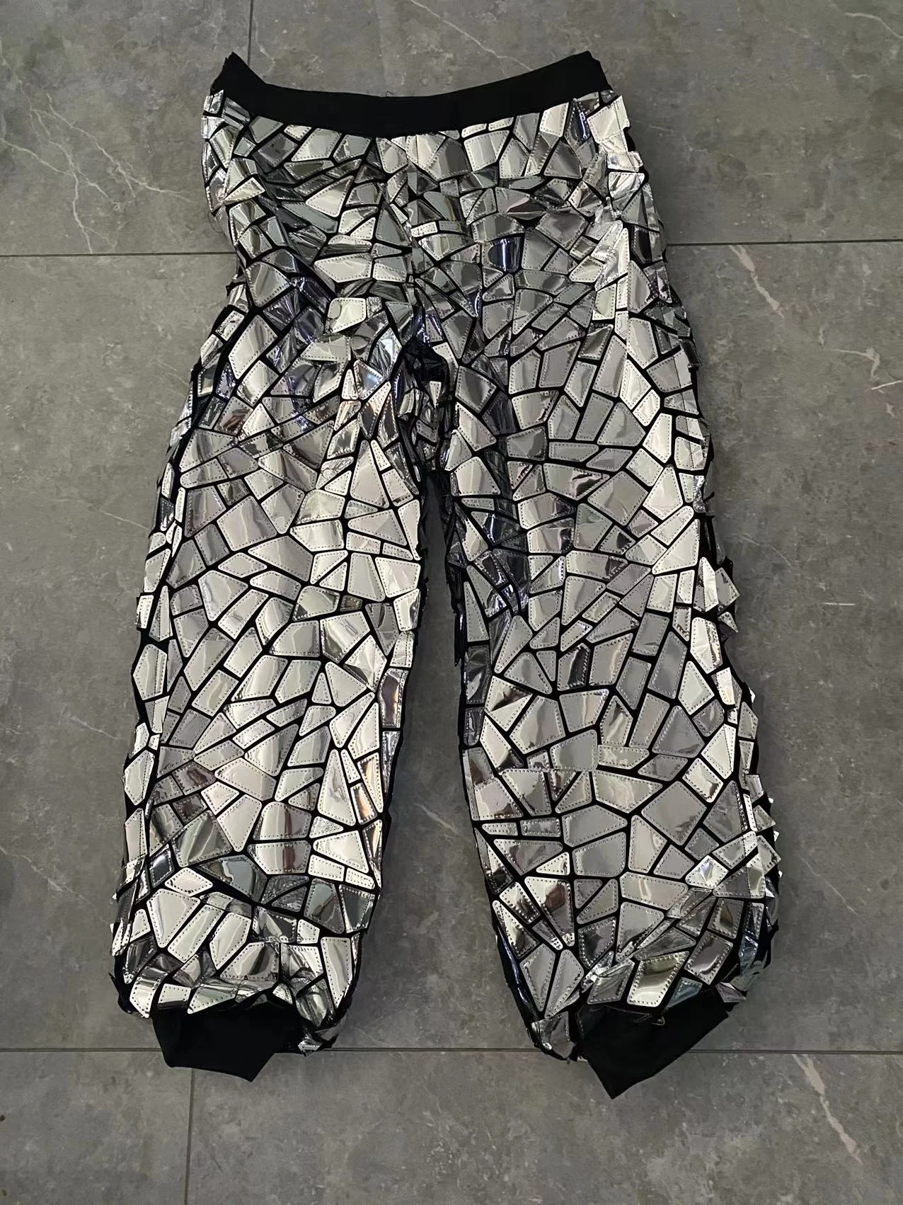 Silver Red Gold Shiny Glitter Laser Mirror Men's Pants Bar Hip Hop Singer Dancer Stage Wear Elastic Harem Casual Joggner Pants